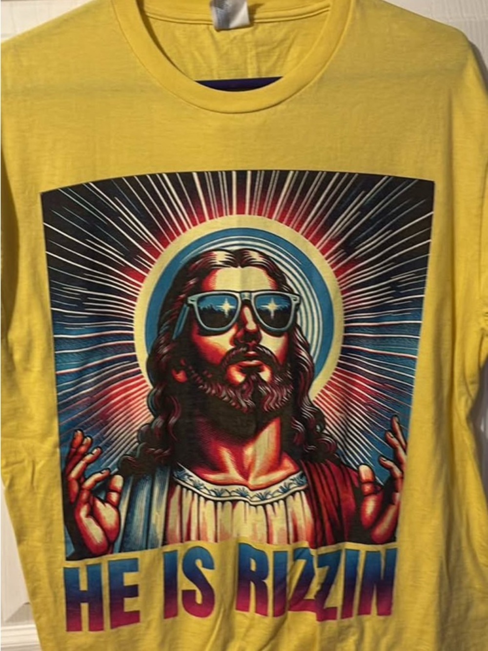 Jesus-Themed “He Is Rizzen” Bold Yellow Graphic Tee